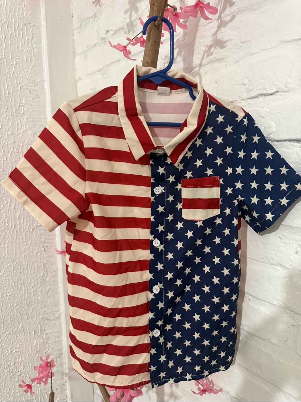 SHEIN Red, White & Blue Stars & Stripes Button-Down Shirt